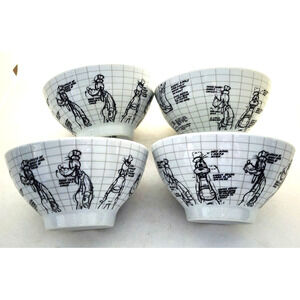 Bowls-Disney-Sketch Book-Goofy-White-Black-Noodle-Cereal-Soup-Snacks-Set of 4